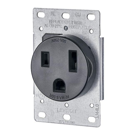 Leviton Leviton 3709185 50A  250V 2-Pole Flush Mount Shallow Single Outlet  Black 3709185
